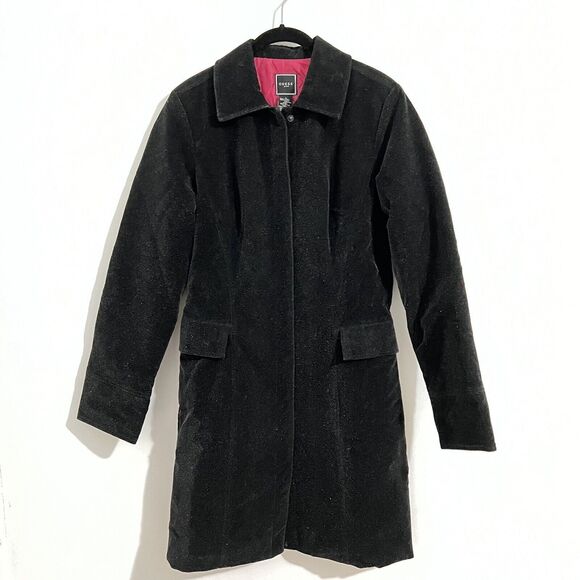 Guess Jeans Black Velvet Coat Sparkly Size S Vintage Hidden Button Minimalistic - Picture 1 of 13